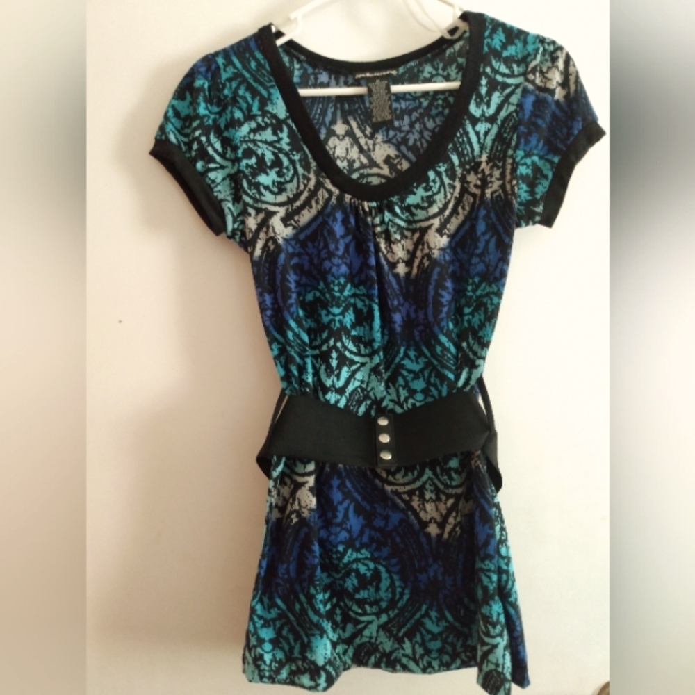 "Sixteen" Womens Short Sleeve Belted Top, Sz Med, Blk, Gray, Teal, Blue